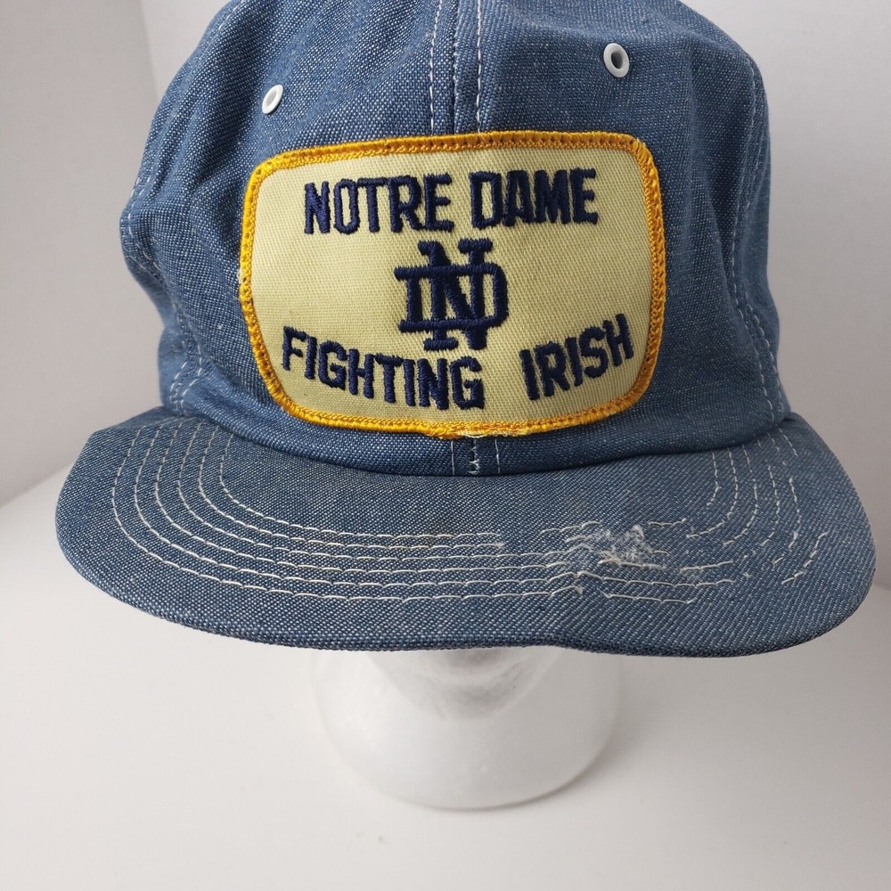 Vintage Notre Dame Fighting Irish Hat Cap Blue Denim K Products Snapback NCAA - Picture 2 of 11